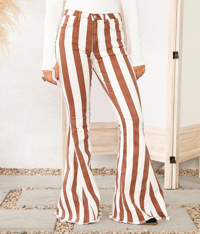 Striped Ivory/Grey Bell Bottom Jeans – Culture-Craze Website