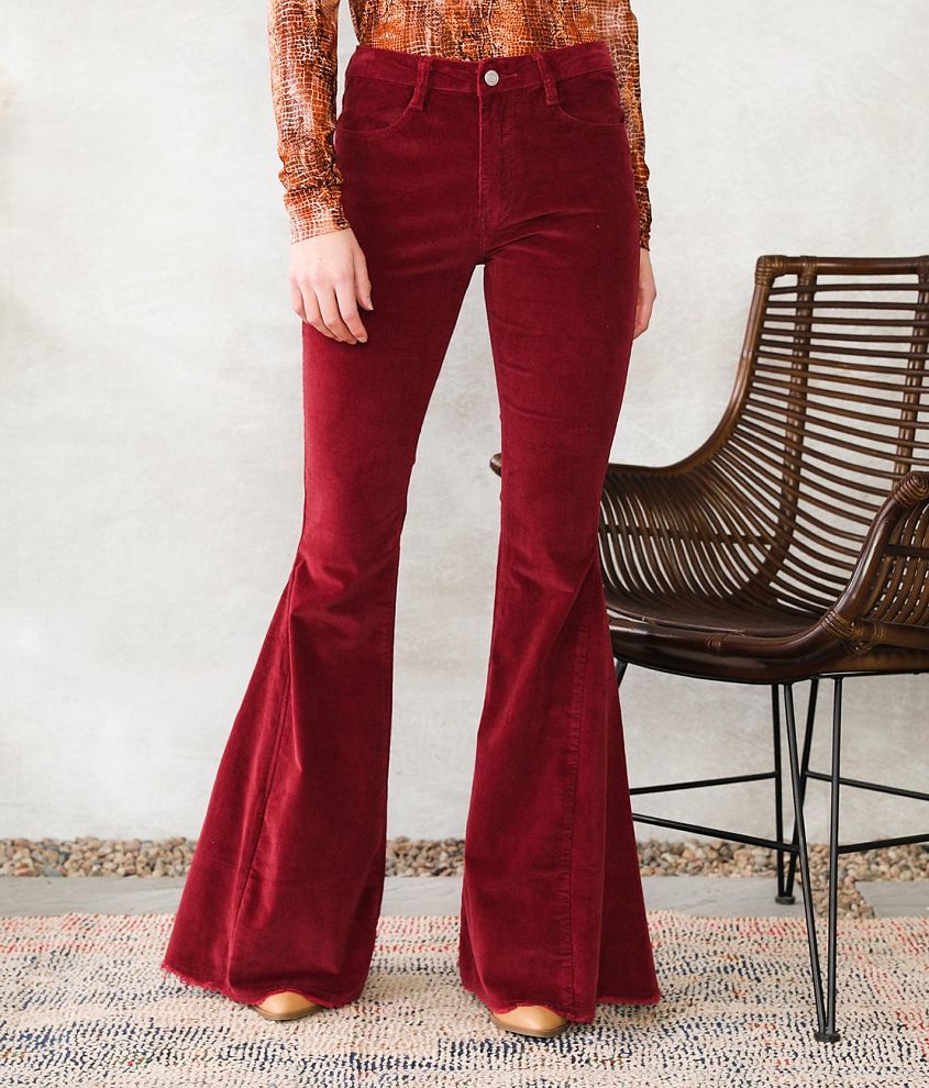 Stylish Wine Velvet Flared Pants