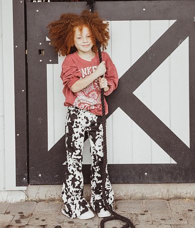 Saints &amp; Hearts Girls - Cow Print Flare Jean misc detail 2 view