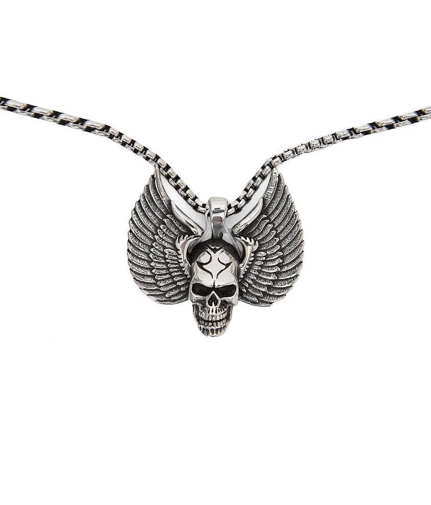 Inox Skull &#38; Wings Necklace front view