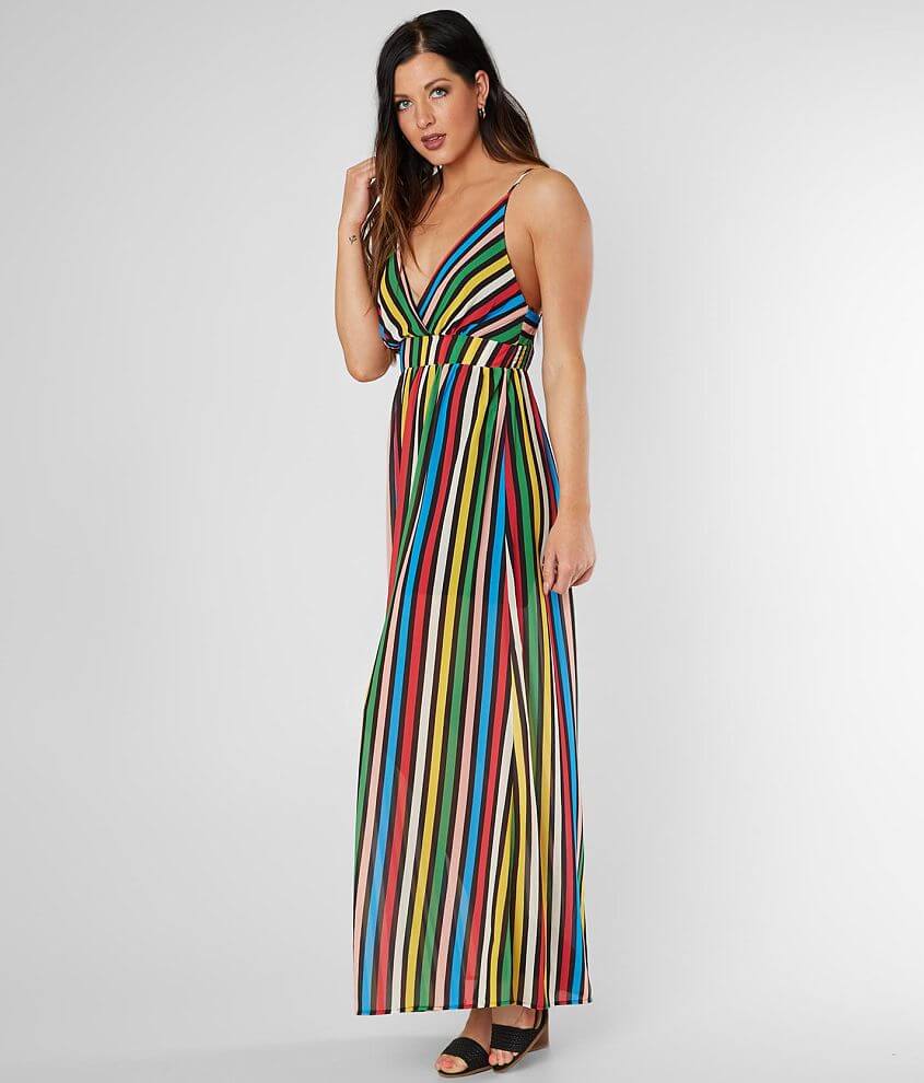 Flying Tomato Striped Chiffon Maxi Dress front view