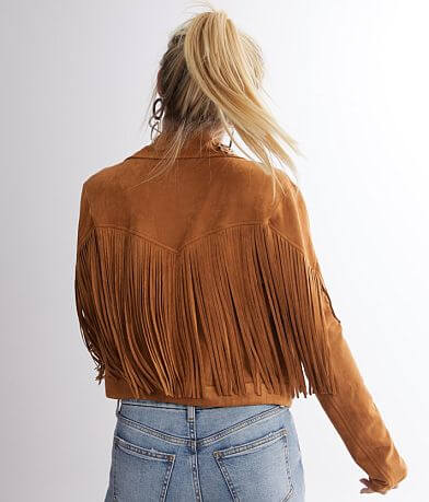 Flying Tomato Faux Suede Fringe Jacket BACK