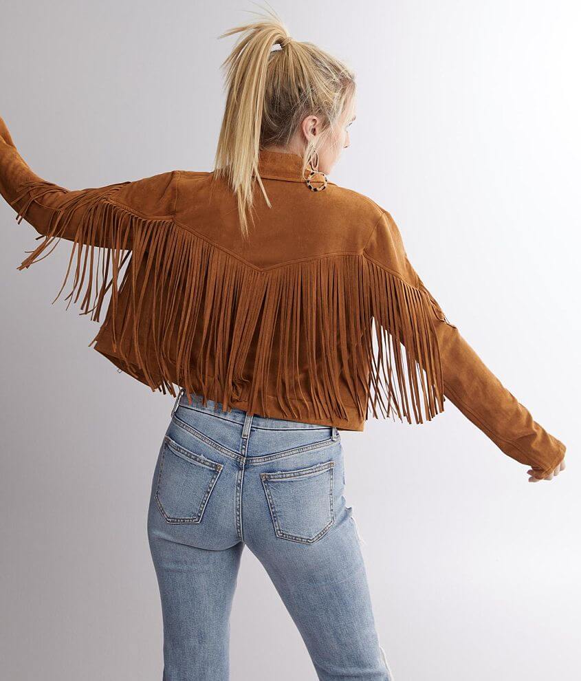 Camel fringe outlet jacket