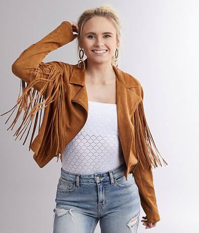 Flying Tomato Faux Suede Fringe Jacket FULL_LEFT_SIDE