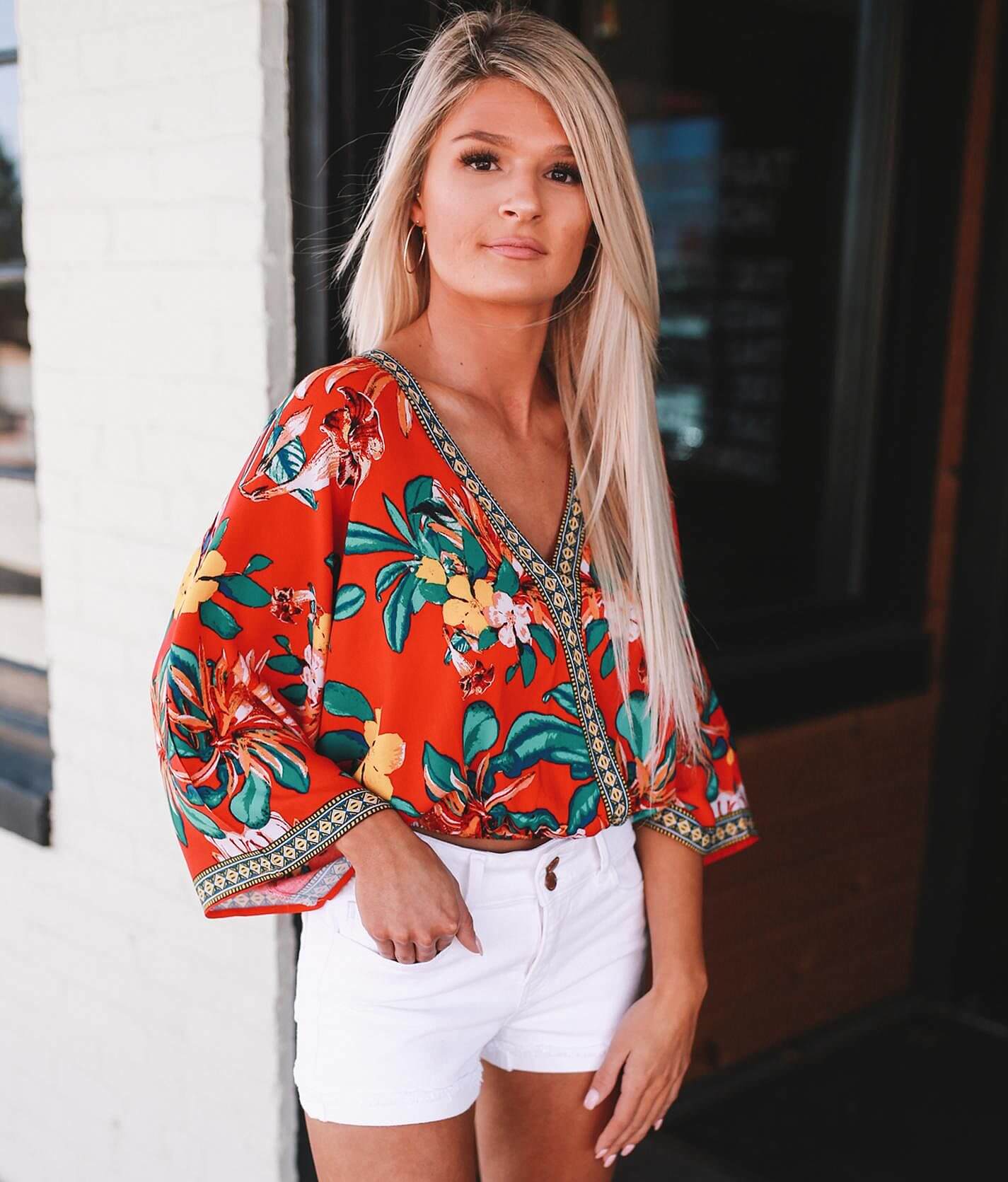 Flying Tomato Floral Surplice Top - Women's Shirts & Blouses