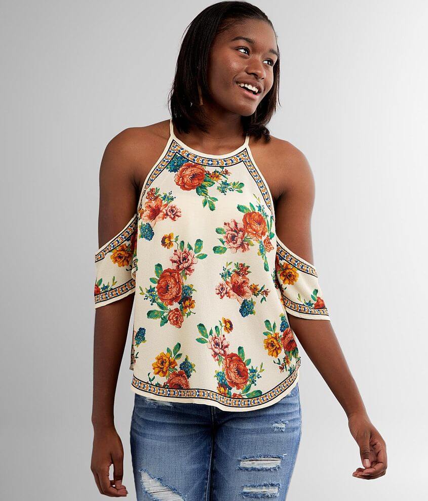 Flying Tomato Floral Gauze Top front view