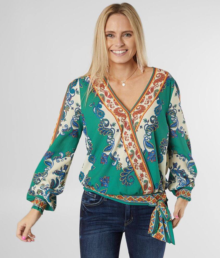 Flying Tomato Floral Paisley Gauze Top front view