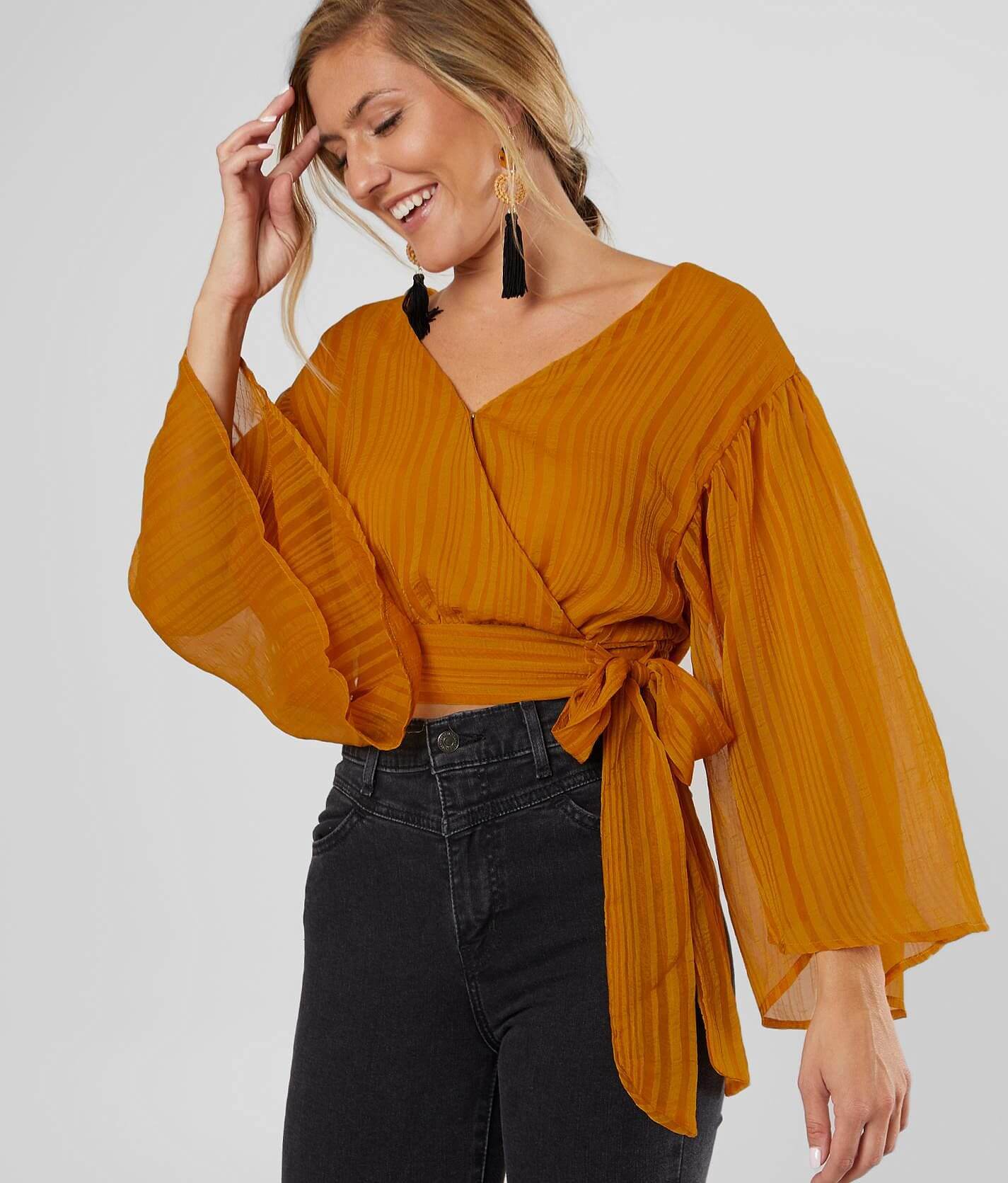 Flying Tomato Striped Chiffon Cropped Top - Women's Shirts