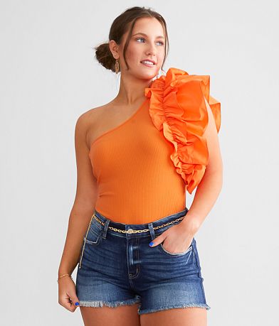 Willow &amp; Root One Shoulder Ruffle Bodysuit FULL_RIGHT_SIDE