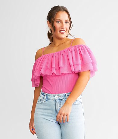 Willow & Root Ruffle Tulle Overlay Bodysuit front view