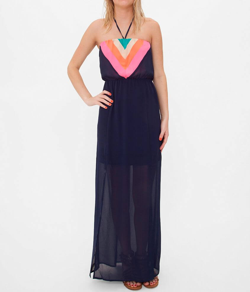 Flying Tomato Color Block Halter Dress front view