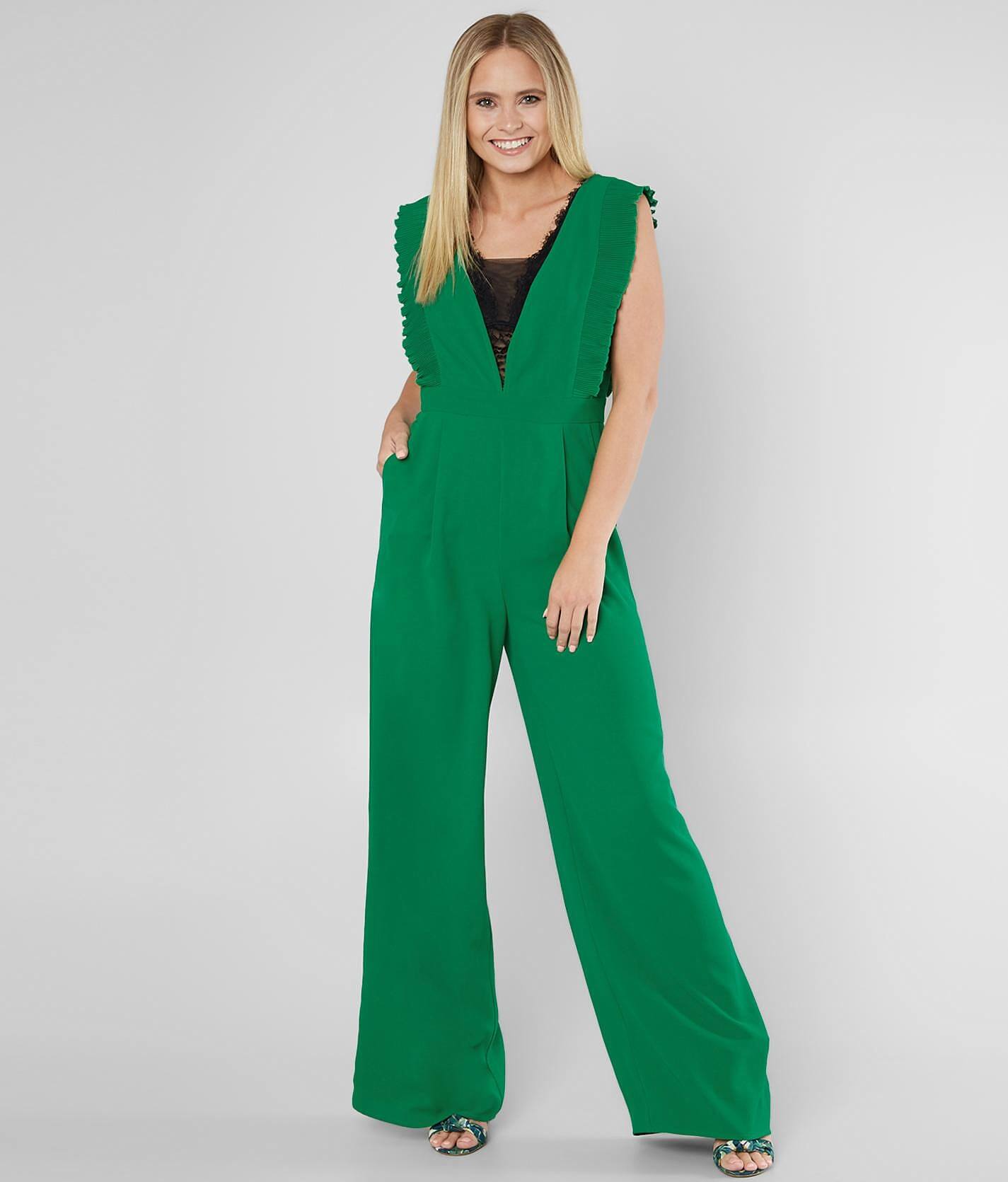 green v neck jumpsuit