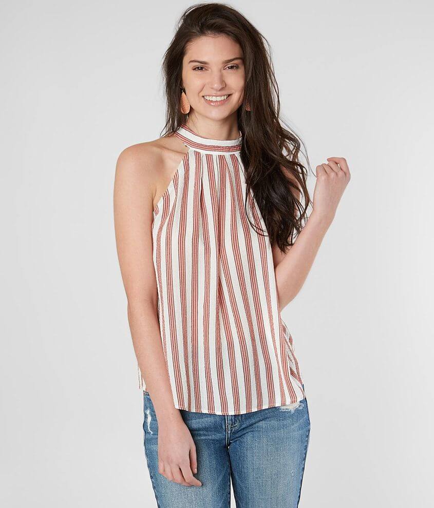 Jealous Tomato High Neck Gauze Tank Top Women's Tank Tops in Ivory Buckle