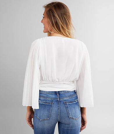 Jealous Tomato Cropped Chiffon Wrap Blouse BACK