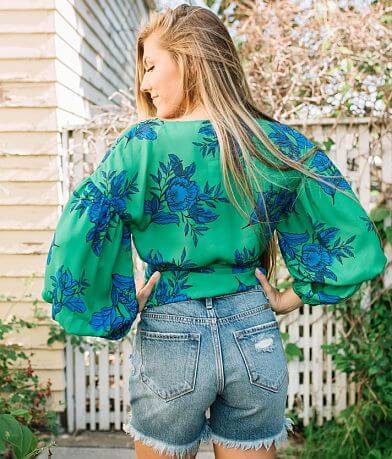 Jealous Tomato Floral Chiffon Wrap Blouse BACK