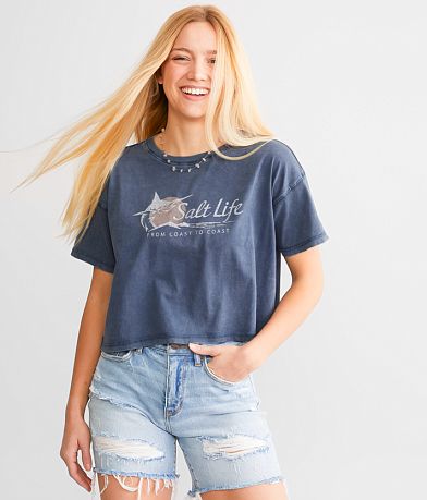 Salt Life Marlin Sun Cropped Boyfriend T-Shirt front view