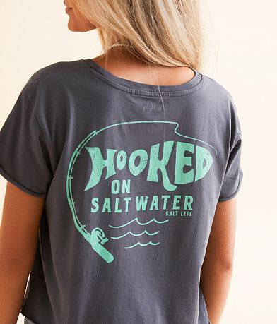 Salt Life Hooked On Salt Water Cropped T-Shirt back view