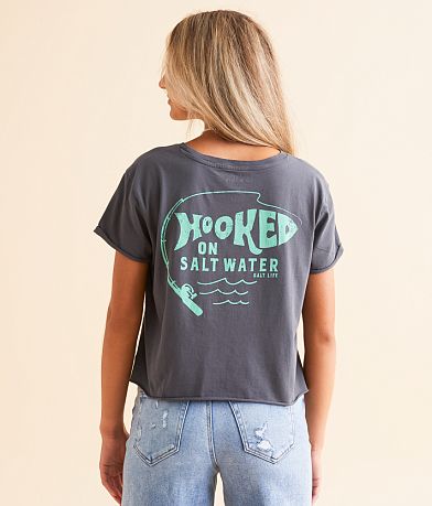 Salt Life Hooked On Salt Water Cropped T-Shirt front view