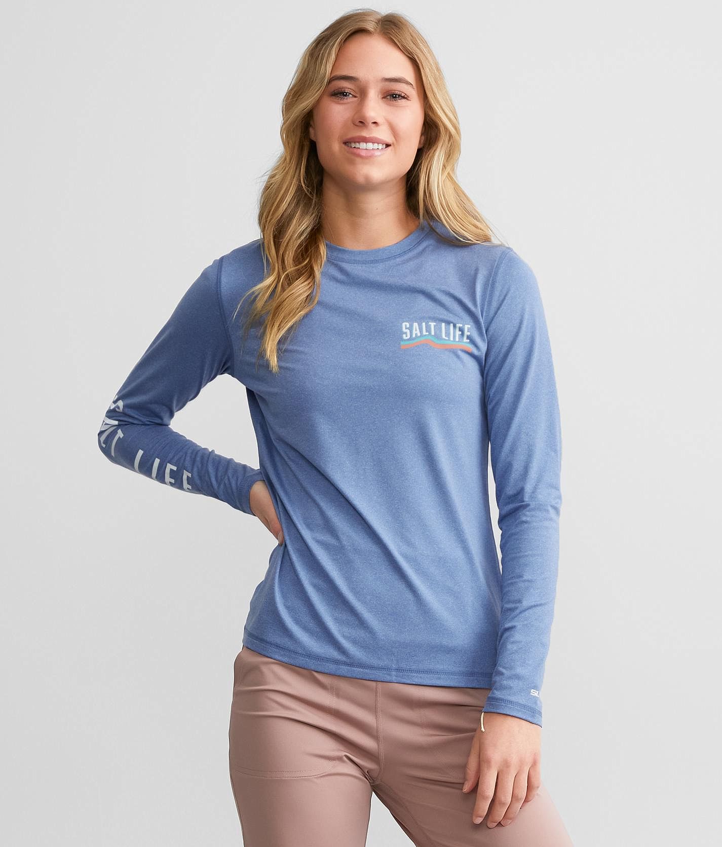  Salt Life Simply Salty Long Sleeve Stretch Fit Shirt, Harbor  Blue Heather, Small : Clothing, Shoes & Jewelry