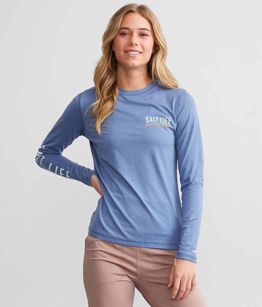 Salt Life Women's Long Sleeve Waterwoman SLX T-Shirt, Blue, Medium