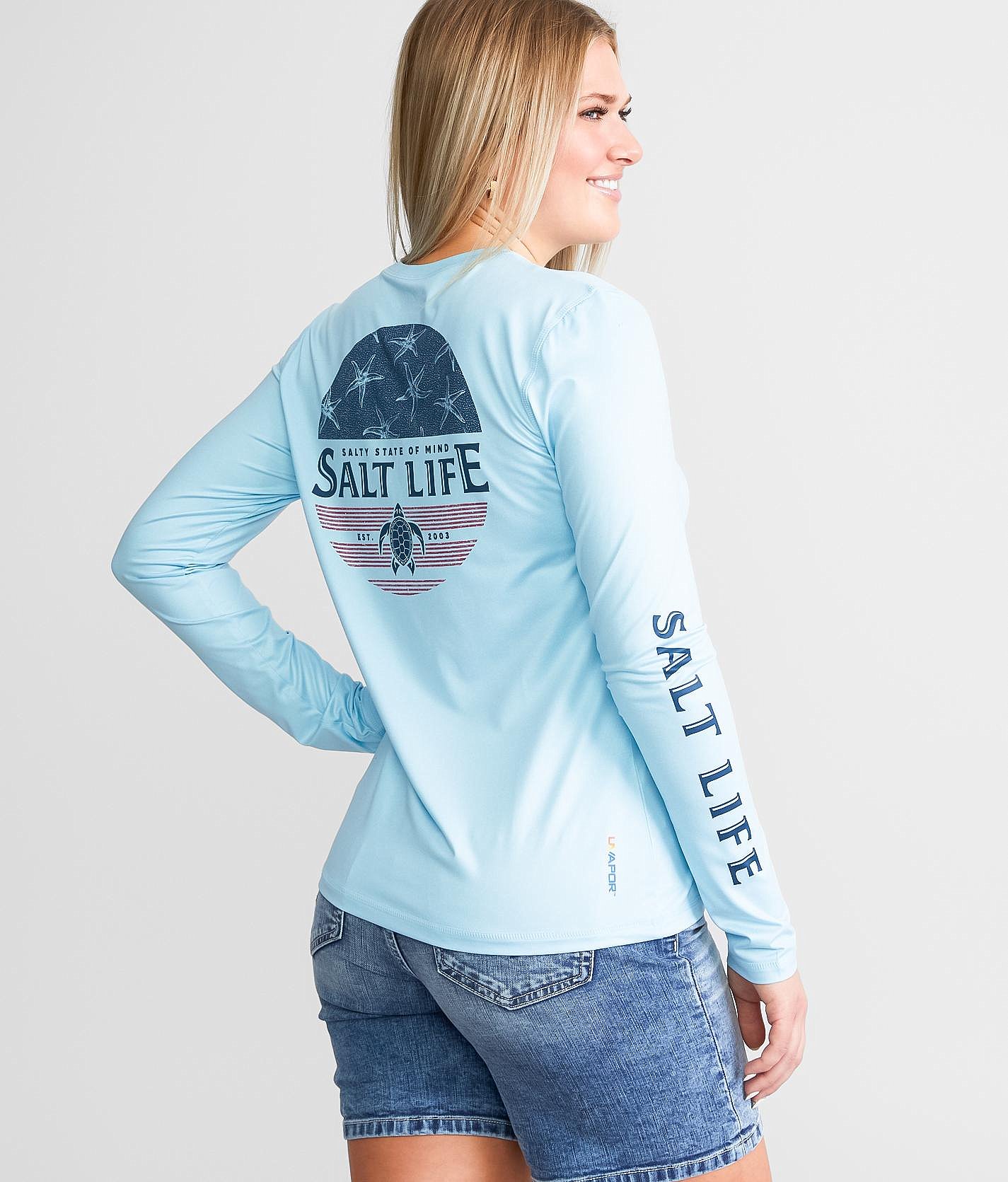 Chemise homme Salt Life bleue scène de plage SLX UVapor Live Salty