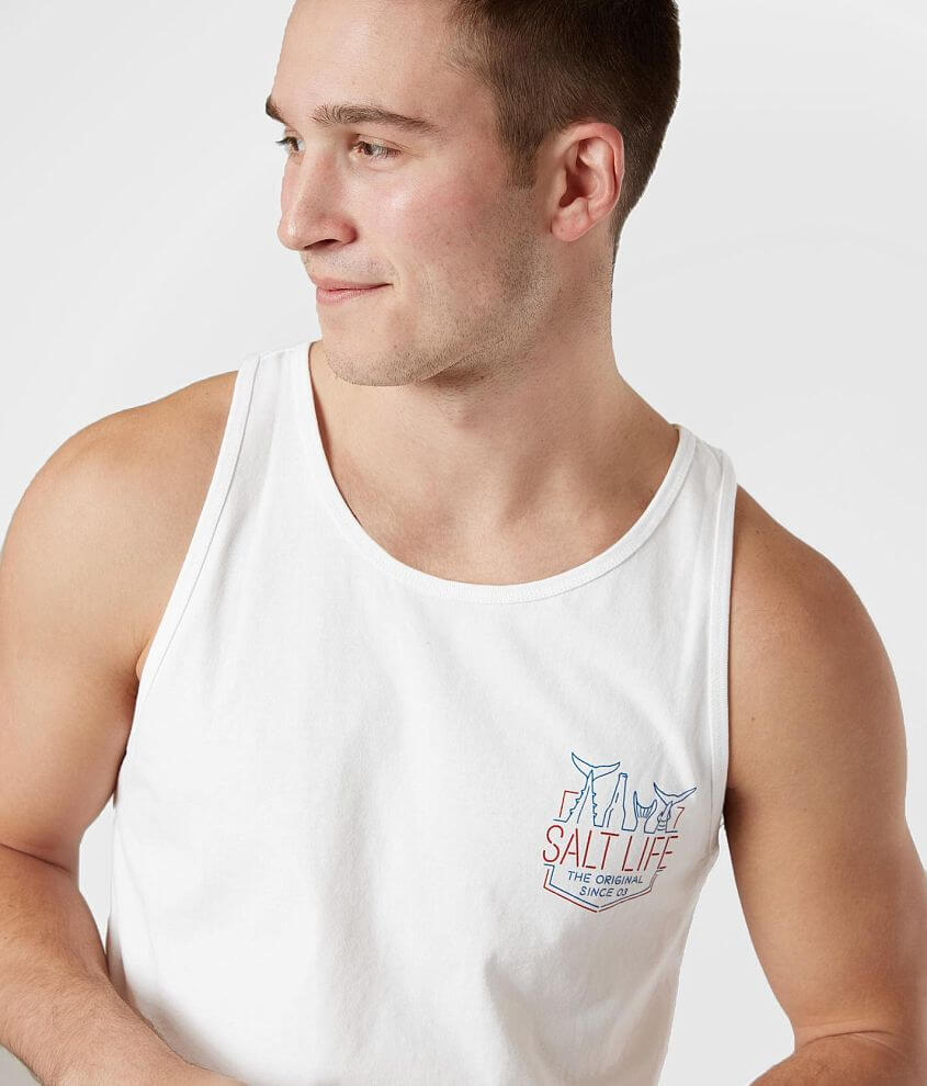 Salt Life Neon Tails Tank Top Men's Tank Tops in White Buckle