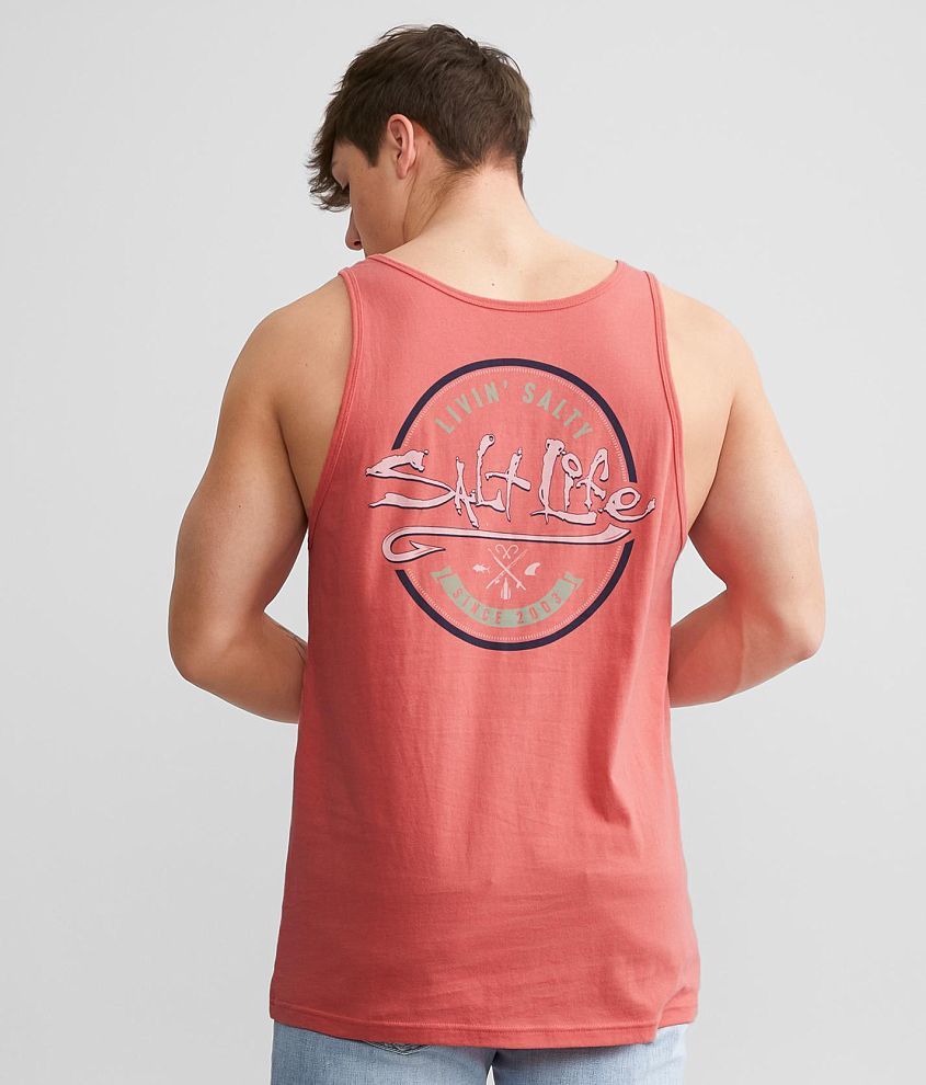 Salt Life Playin Hookie Tank Top, Men's, Medium, Burnt Coral