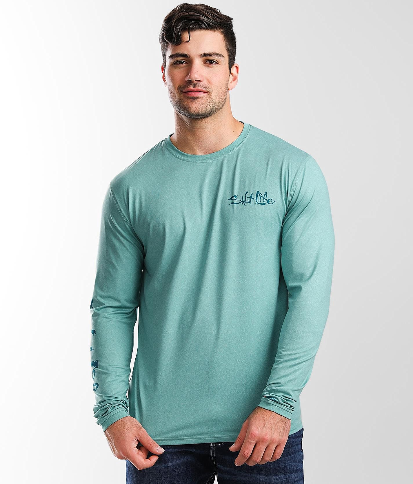 Salt Life Waterman's Trifecta Long-Sleeve UV T-Shirt, Mens, 2XL, Sea Green Heather