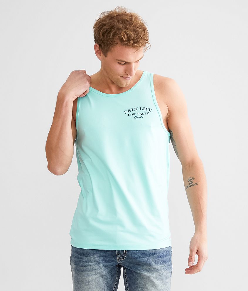 Salt Life Quest Performance Tank Top - Men's Tank Tops in Lt Aruba Heather