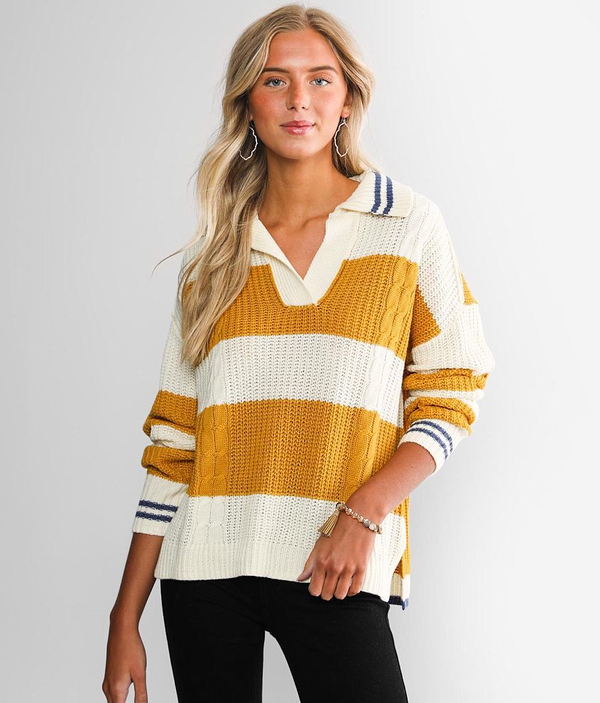 BKE Cable Knit Striped Sweater front view