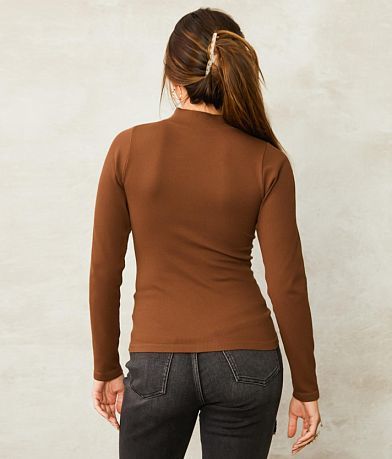 Willow &amp; Root Ribbed Mock Neck Top back view