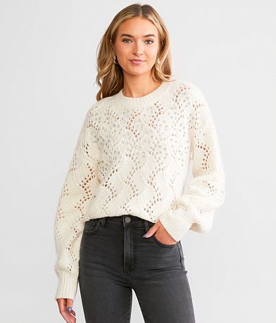 Daytrip Fringe Pointelle Sweater - Women's Sweaters in Burlwood