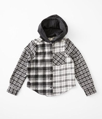 BKE Girls - Hooded Split Plaid Shirt front view
