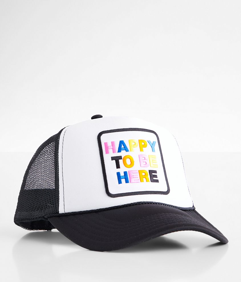 MADLEY. Happy To Be Here Trucker Hat front view