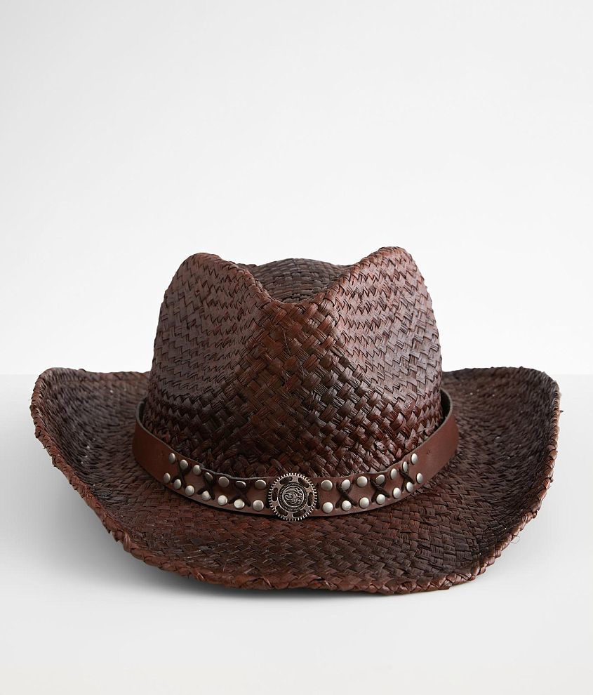 COOPLUS Straw Cowboy Hat For Women Western Cowgirl Adjustable Chin Strap Foldable Beach Sun Hat Wide Brim For Summer