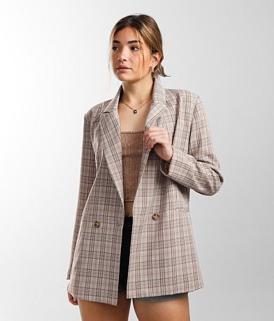 Know One Cares Plaid Blazer full right side view