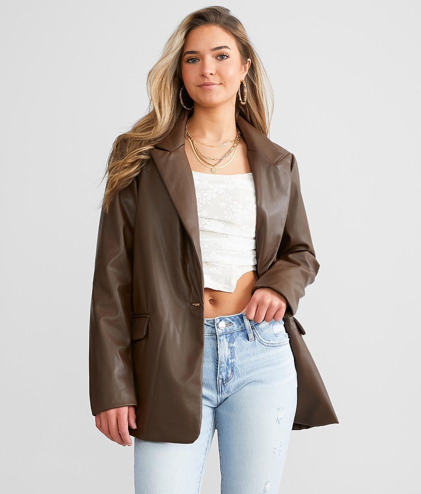 Know One Cares Faux Leather Blazer Women s Coats Jackets in