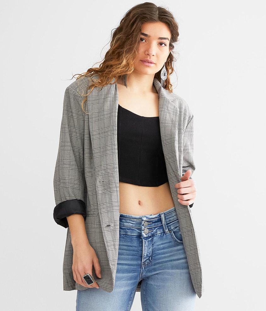 Know One Cares Oversized Plaid Blazer front view