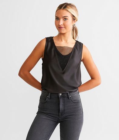 red by BKE Lace Mock Neck Tank Top - Women's Tank Tops in Black