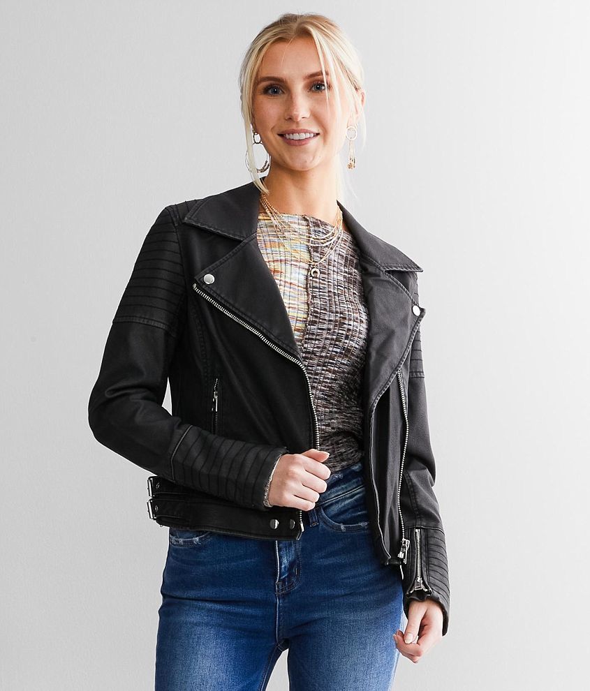 Coffee Shop Faux Leather Jacket Women s Coats Jackets in Deep