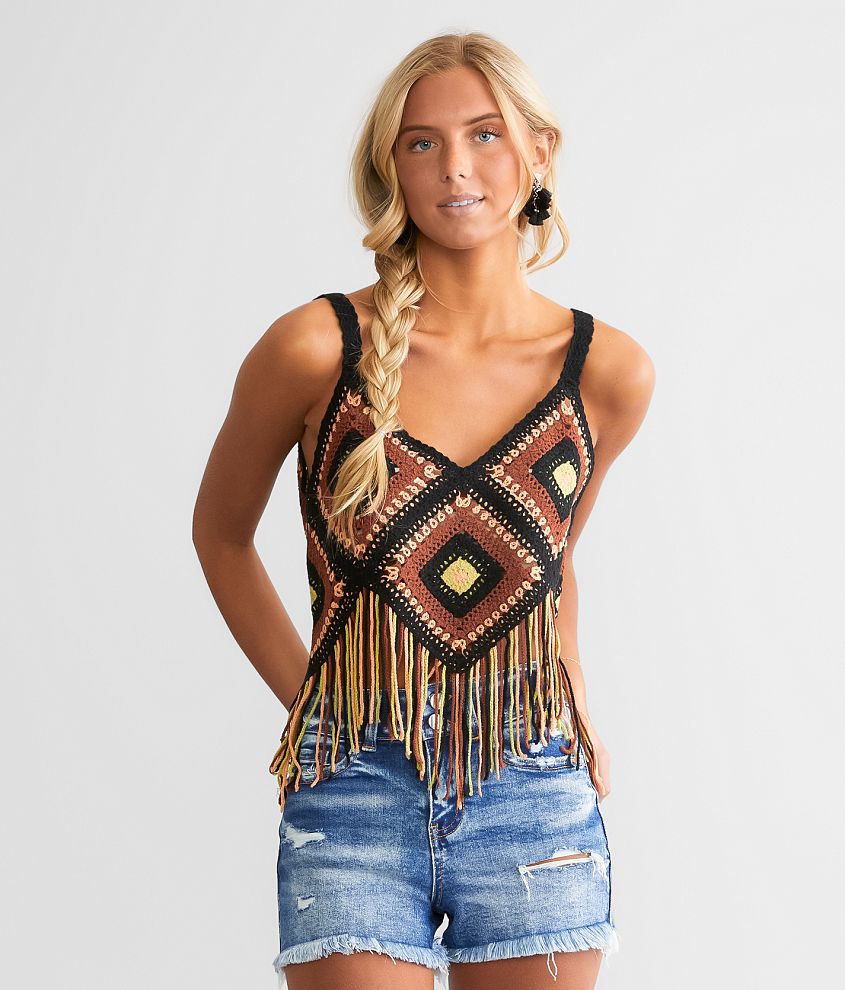 Womens Black Crochet Top, Crochet Tank Top