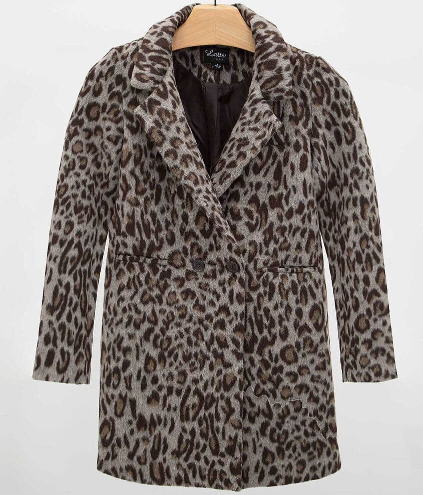 Latte Black Leopard Coat front view