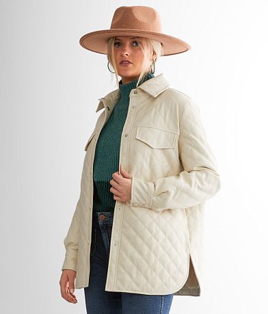 BKE Faux Leather Shacket front view