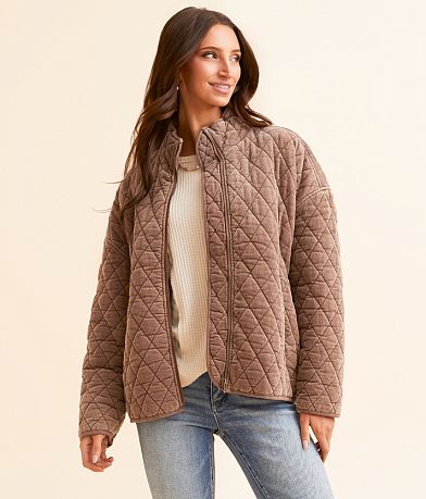 BKE Diamond Quilted Corduroy Shacket front view