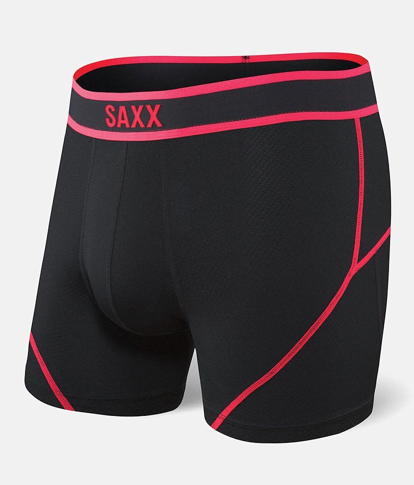 SAXX Stretch Boxer Briefs Men's Boxers in Black Neon Red Buckle