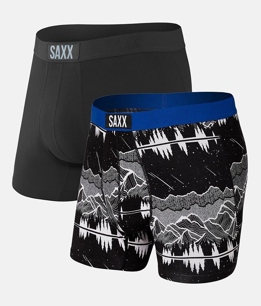 SAXX Vibe 2 Pack Stretch Boxer Briefs - Men's Boxers in Black Glacier Skies  Black