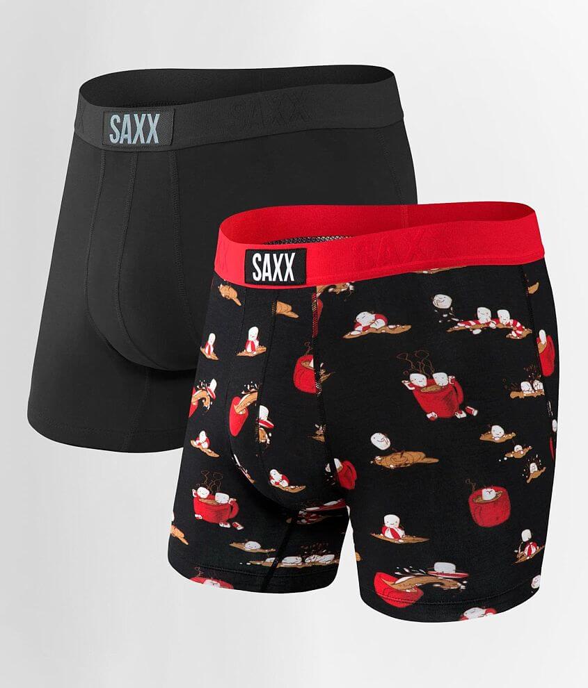 SAXX VIBE MENS UNDERWEAR BOXER BRIEFS 2-PACK LEAF PRINT BLACK SIZE