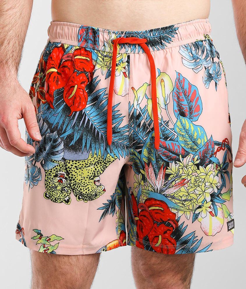 SAXX Oh Buoy Jungle Stretch Boardshort - Men's Swimwear in Pink Disco ...