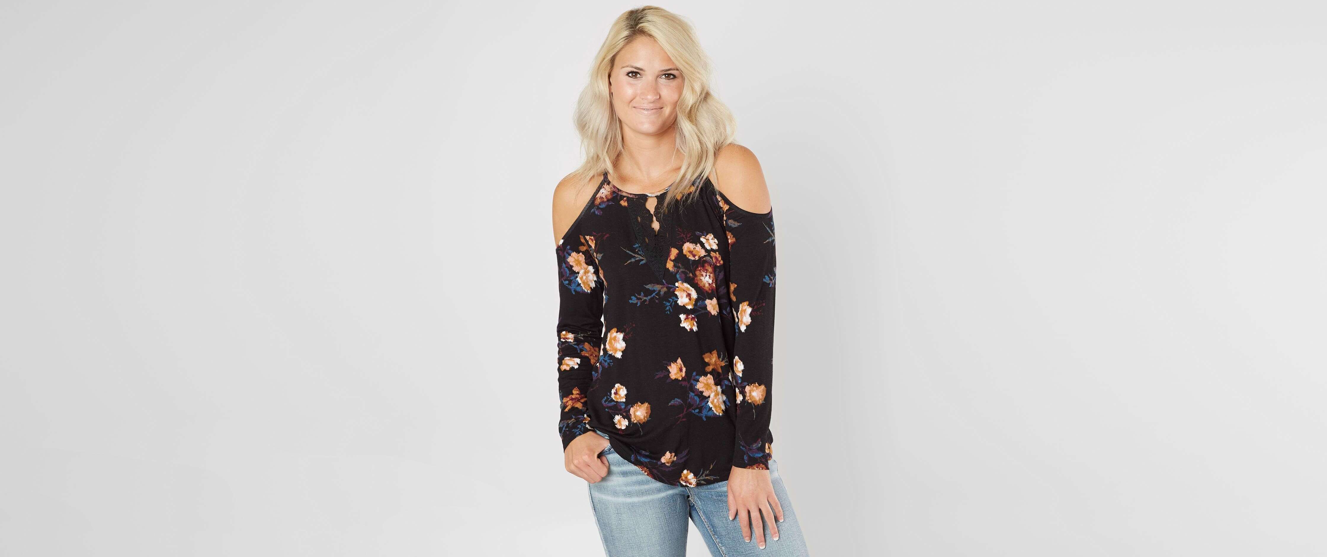 floral cold shoulder shirts & tops