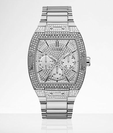 Guess Silver-Tone Glitz Watch front view
